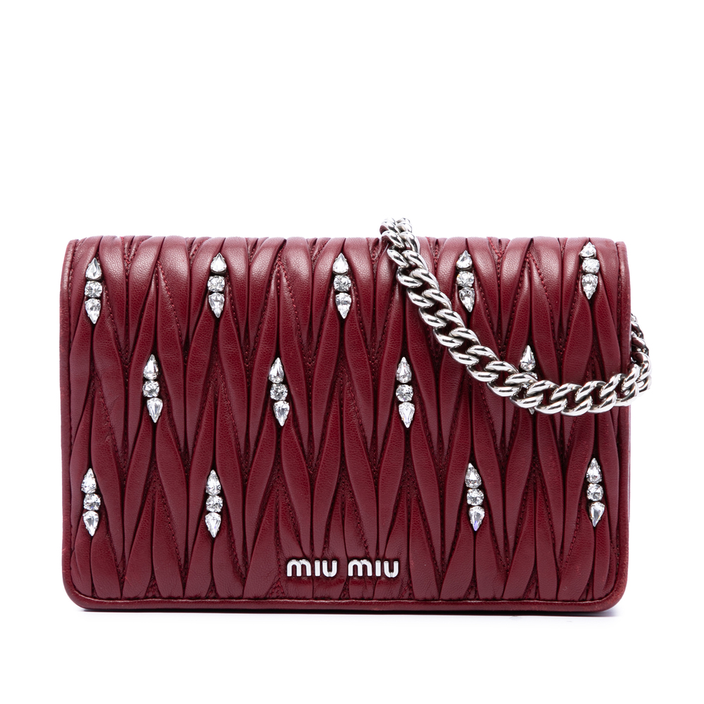 Pre-Loved Miu Miu Matelasse Lambskin Strass Embellished Wallet On Chain